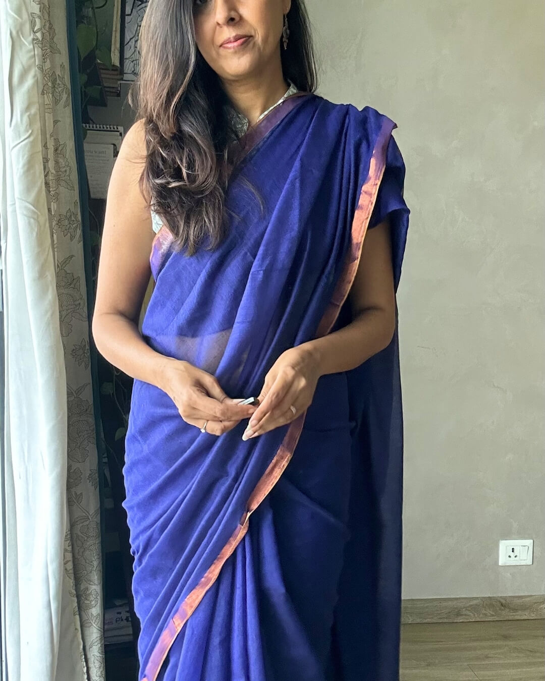 Shyama Blue Mulmul Saree