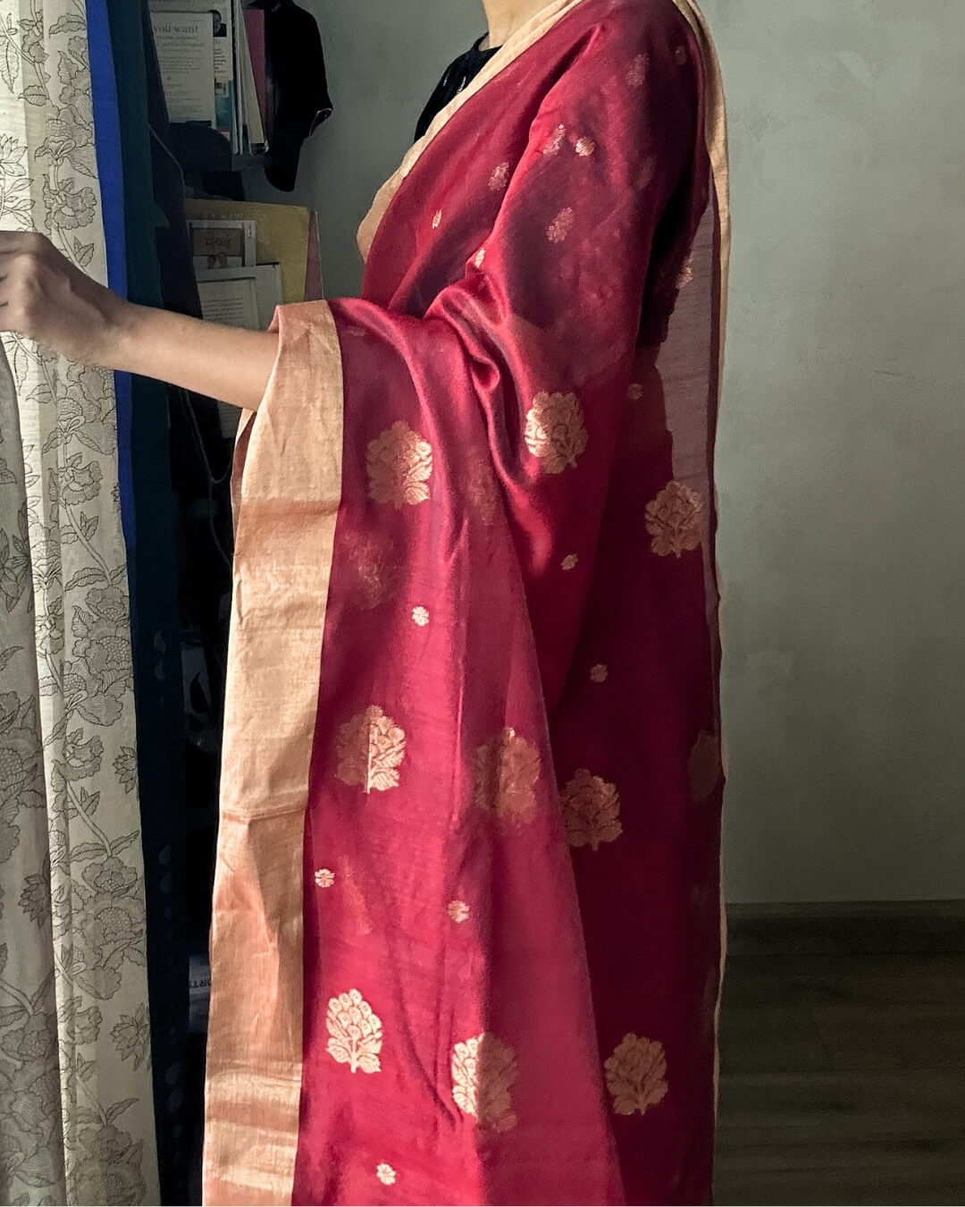 Mrinalini Red Cotton silk Chanderi