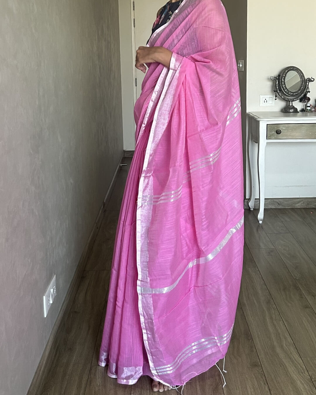 Roselle Pink Cotton Saree
