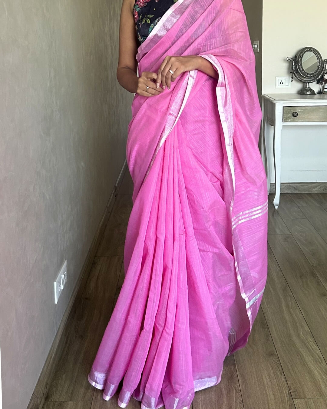 Roselle Pink Cotton Saree