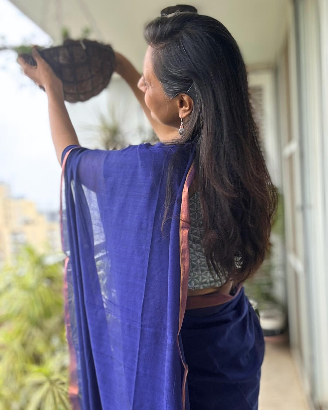 Shyama Blue Mulmul Saree