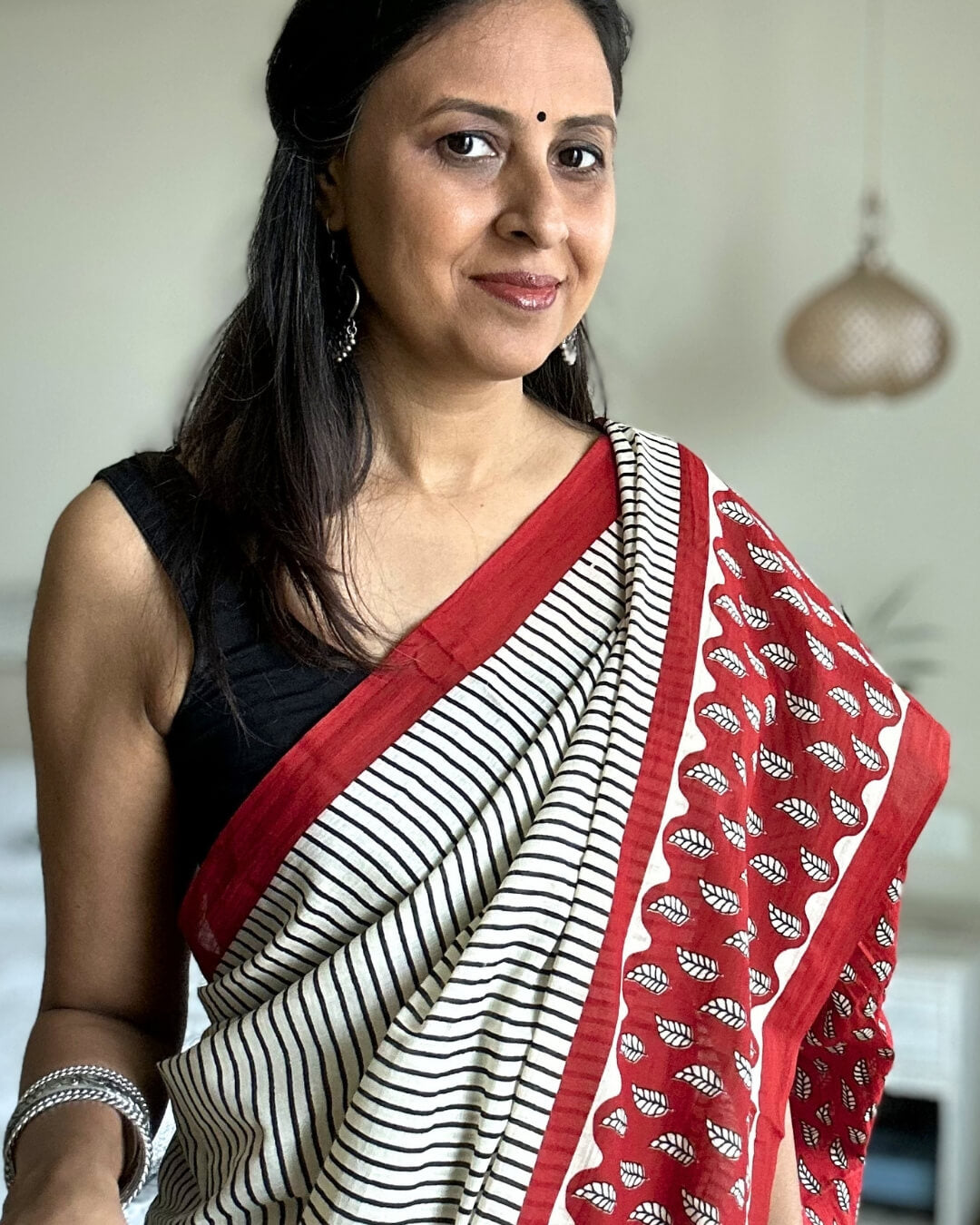 Kumkum Block Printed Mulmul Saree