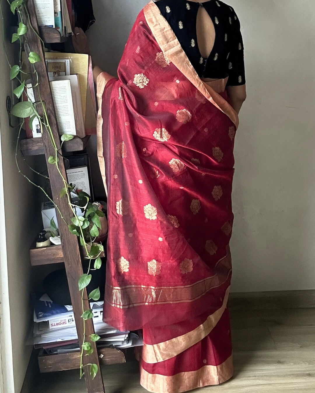 Mrinalini Red Cotton silk Chanderi